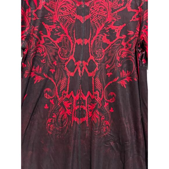 Womens sz L tunic top red & black velvet block Couqette Fairy Witchy Career goth - Picture 8 of 9